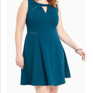 TEXTURED KNIT CROCHET TRIM SKATER DRESS